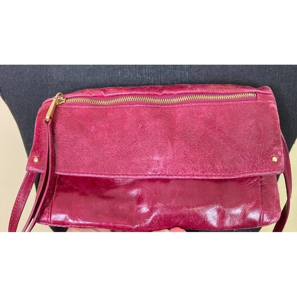Hobo Crossbody Bag Fuchsia Leather Flawed Gold Tone Zipper Boho Magnet closure
